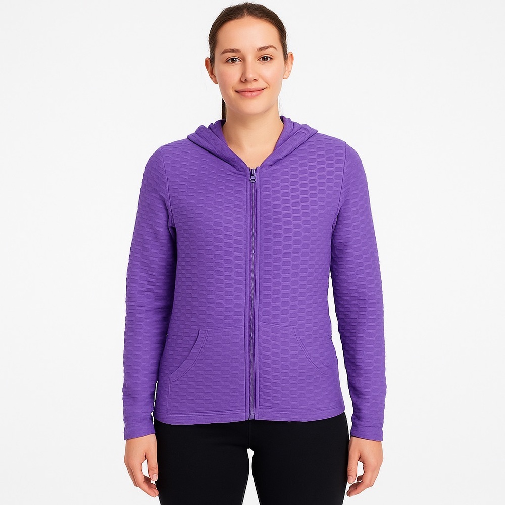 New Mix Women's Purple Textured Full-Zip‎ Hoodie Size S Active Top